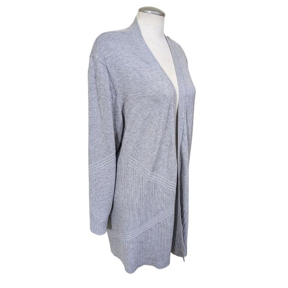 89th + Madison Womens Longline Open Front Ribbed Knit Cardigan Sweater Plus Gray - Picture 2 of 6